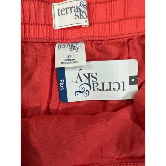 TERRA & SKY Cora Orange Soft Shorts W/Trim Elastic Back, Waist Pockets Size: 3X - Picture 6 of 7